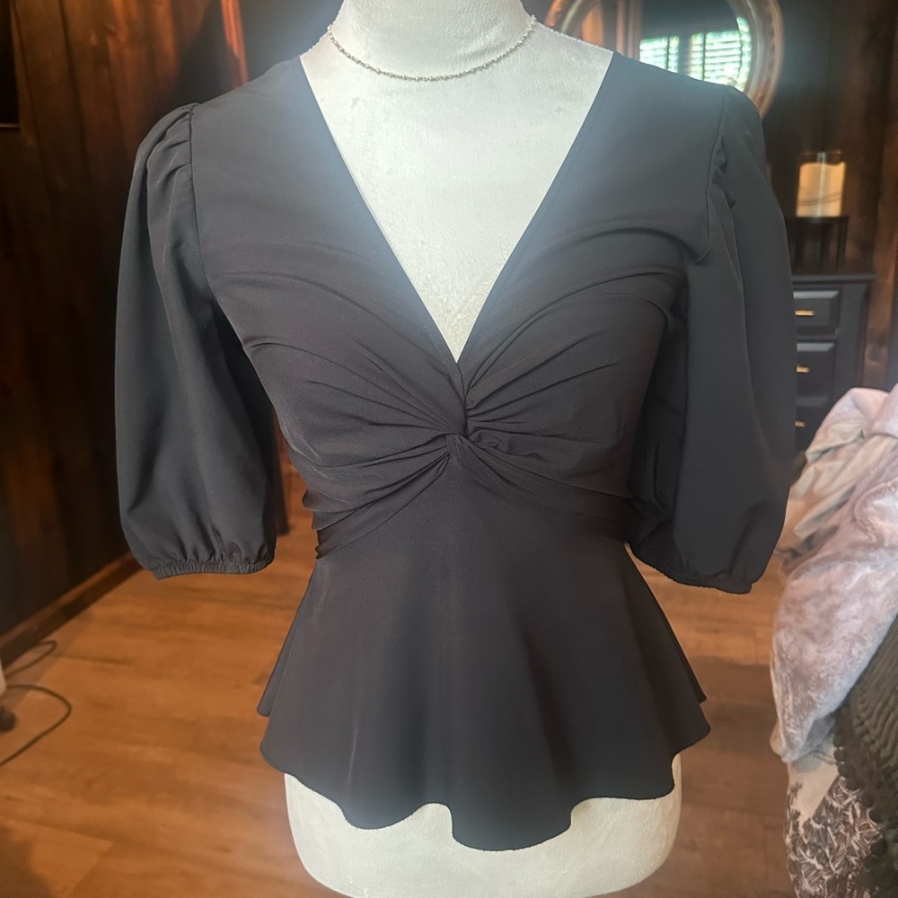 Open Edit black peplum top size S
